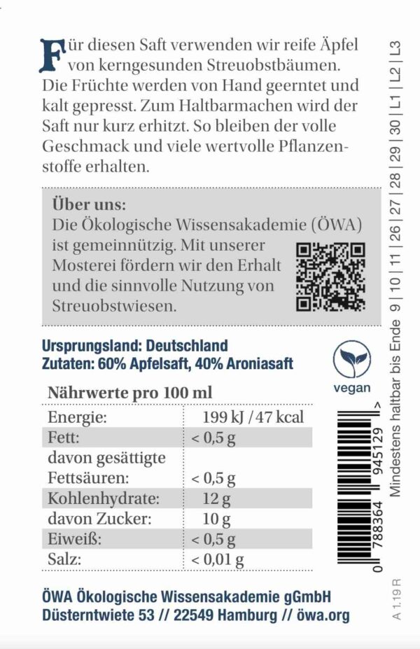 Apfel-Aronia – Intensive Fruchtsaftmischung 700 ml – Bild 3