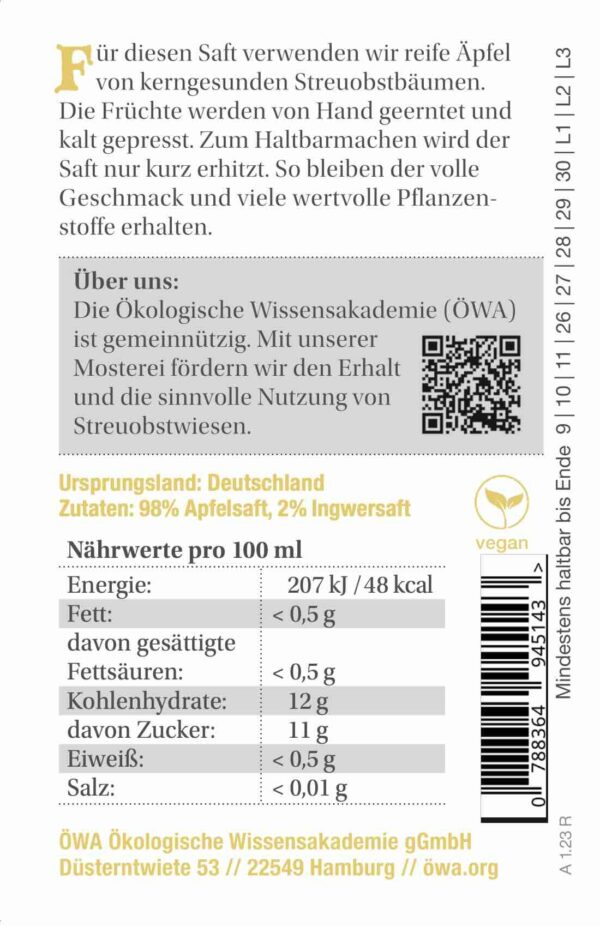 Apfel-Ingwer – Würzige Fruchtsaftmischung 700 ml – Bild 3