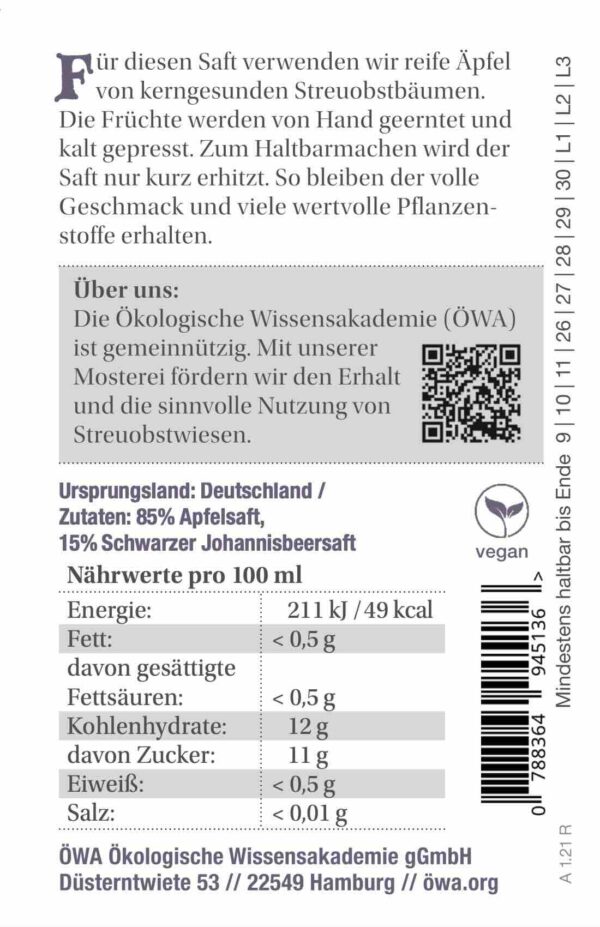 Apfel & Schwarze Johannisbeere – Aromatische Fruchtsaftmischung 700 ml – Bild 3